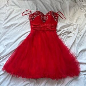 May Queen Red Beaded Tulle Party Dress for Kids